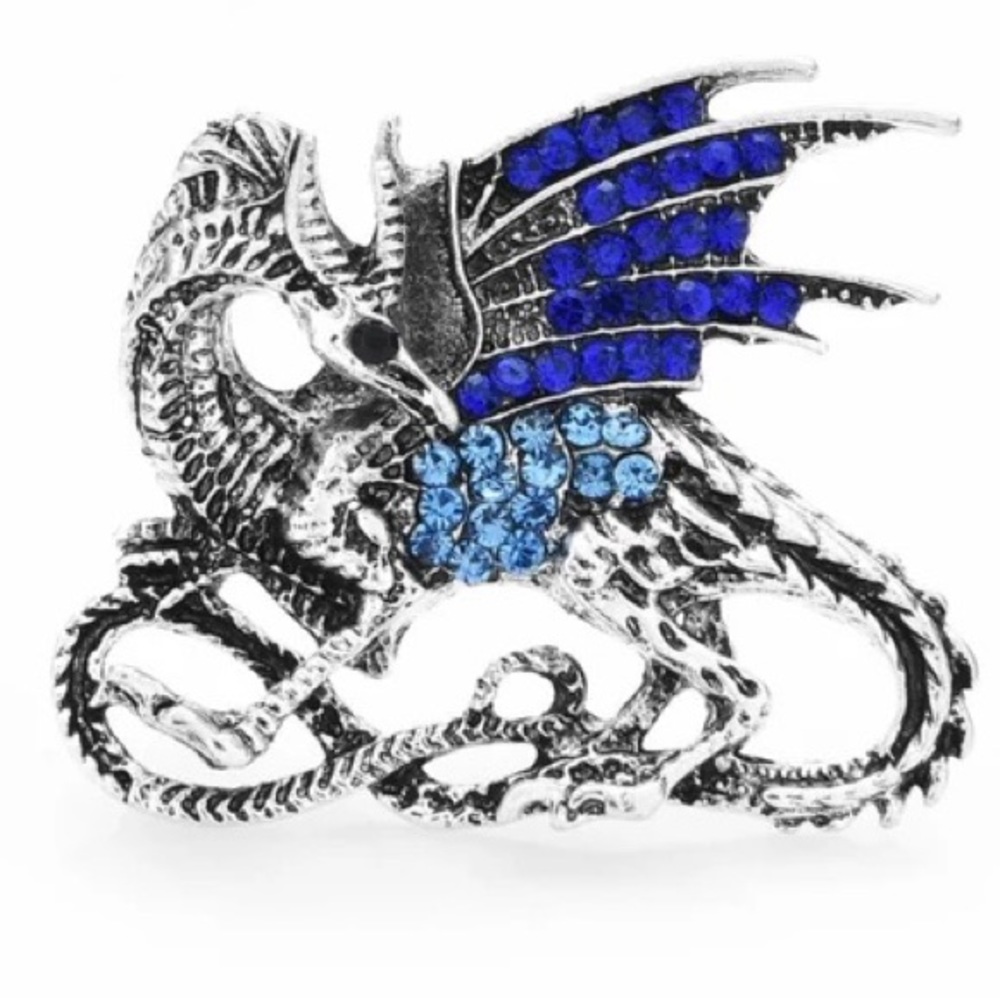 Walking Blue Wing Dragon Brooch Pins Vintage Crystal Jewelry